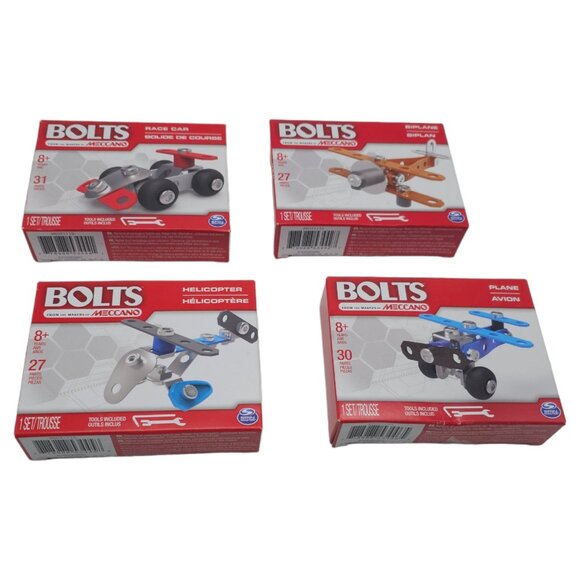 Bolts By Meccano Lot Of 4 A Helicopter Biplane Car Plane You Put Together J2 - Picture 2 of 2